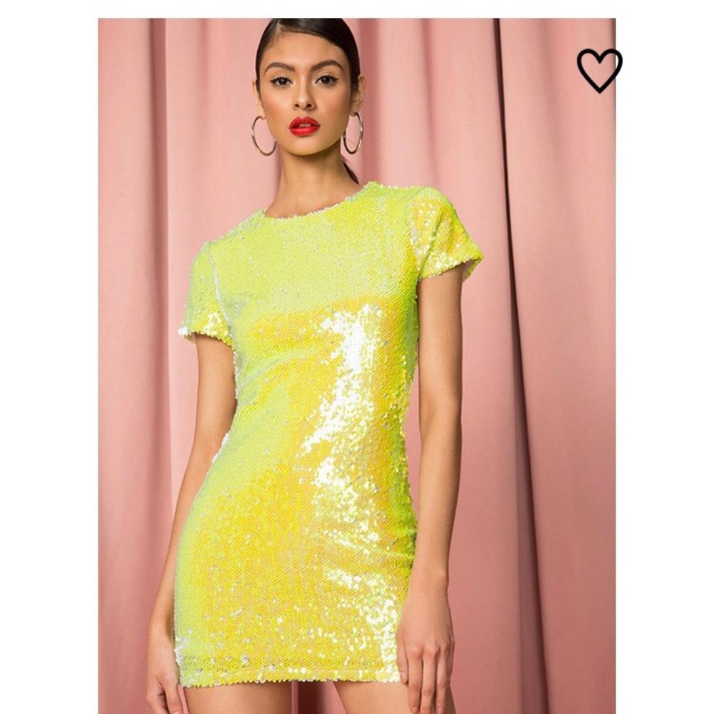 Superdown Neon Yellow Sequin Dress